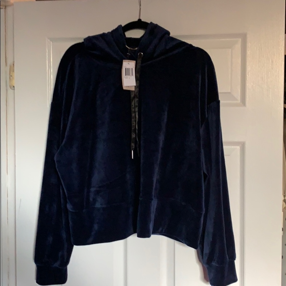 Navy Blue Velour Hoodie